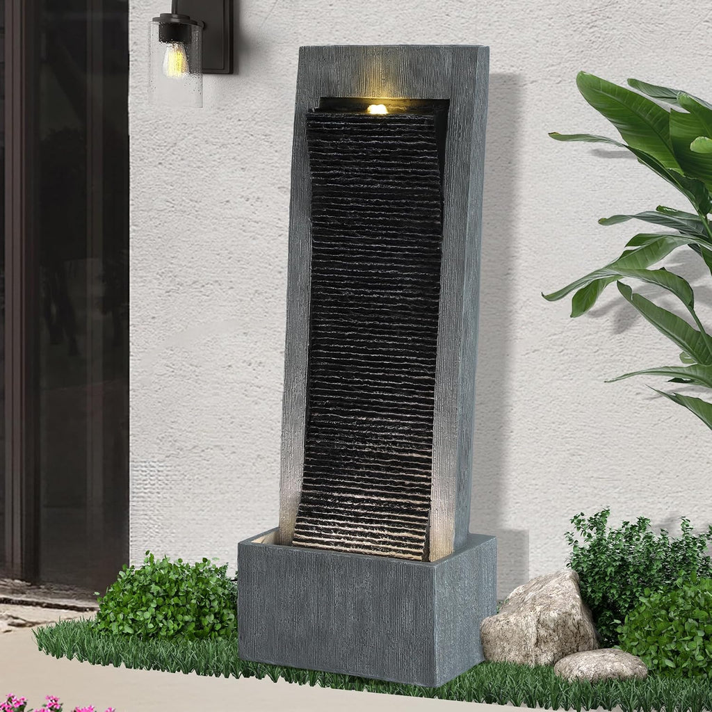 50'H Water Fountains Outdoor, Large Garden Water Fountains and Waterfalls Outside, Indoor Floor Standing Resin Fountain Features W/Pump LED Light Cobbles for Patio, Backyard, Deck, Porch, Home