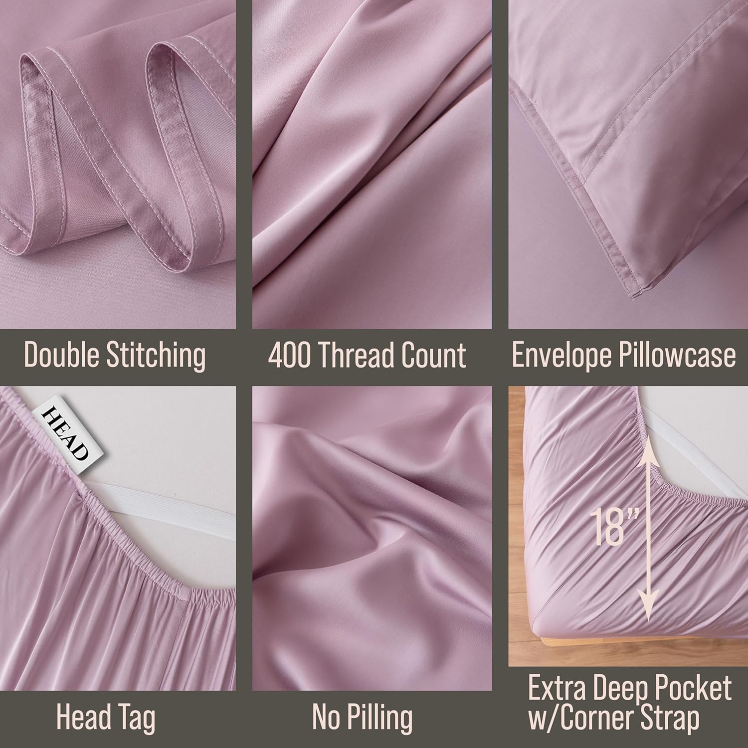 Bella Coterie 6 Piece Luxury Bamboo Viscose King Size Sheet Set | 100% Organically Grown | Cooling for Hot Sleepers | 18' Deep Pocket | Soft & Hypoallergenic | 4 Pillowcases [Lilac]
