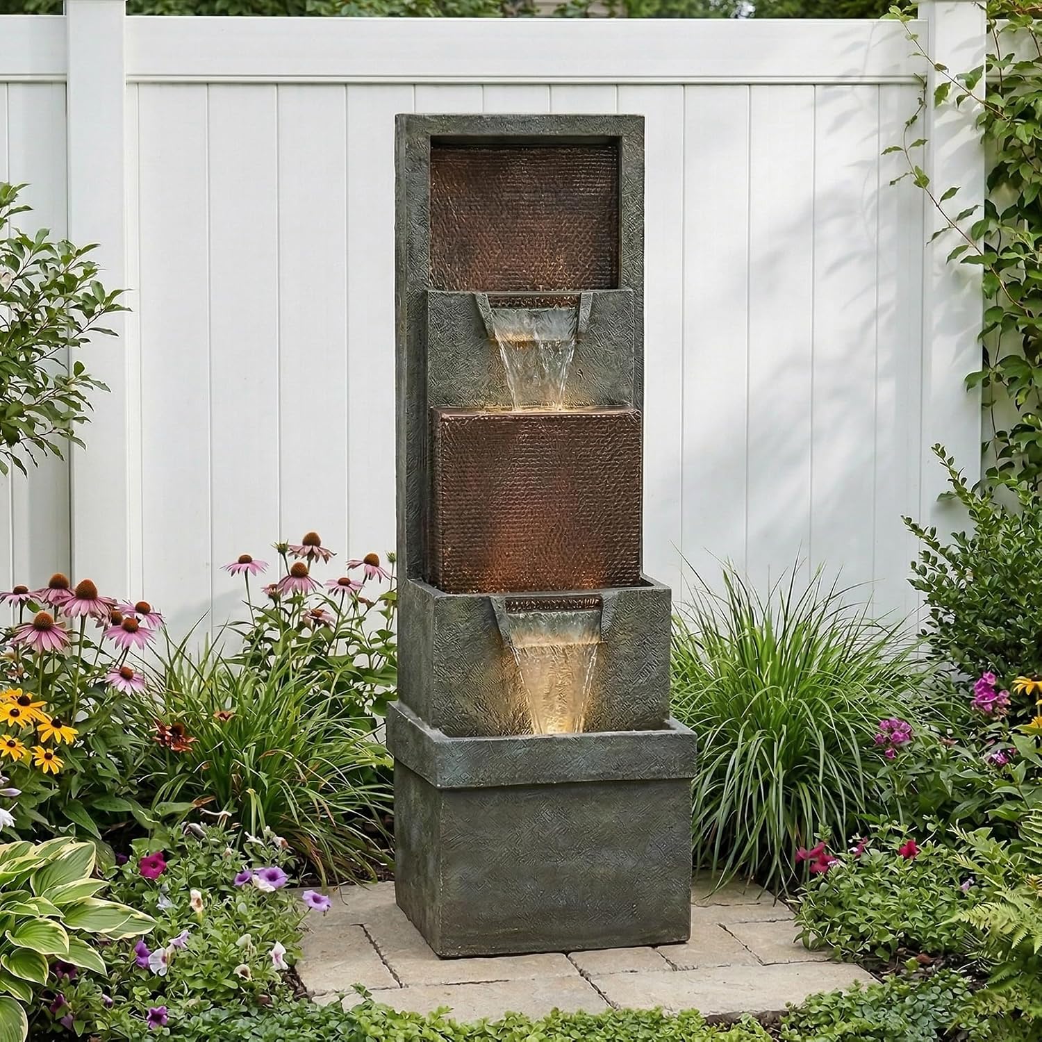 Hamiedun 39.3'H Outdoor Garden Waterfall Fountain-Indoor Water Fountain with LED Lights, for Gardens, Landscaping, Patios, Balconies, Office,and Lawns for a Calming Oasis in Outdoor Living Art Decor