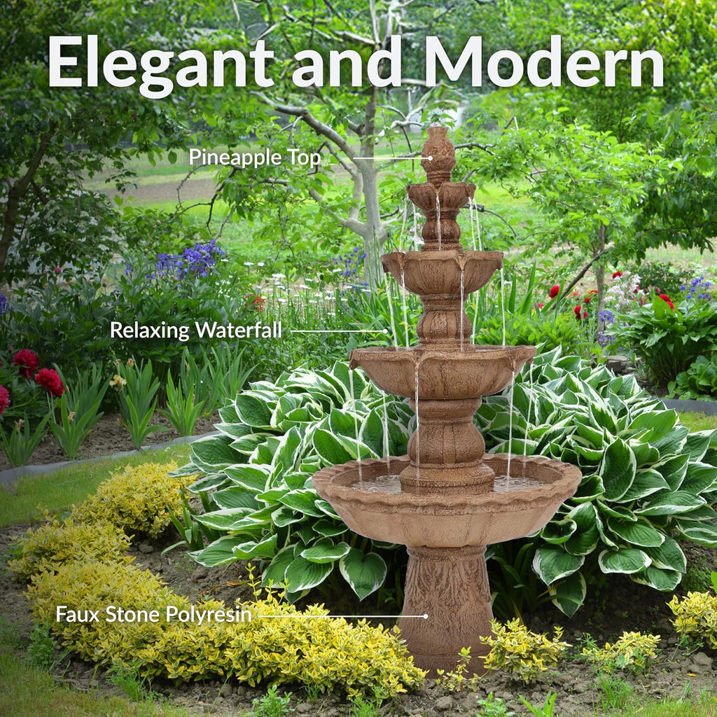 Sunnydaze Pineapple 52-Inch 4-Tier Outdoor Water Fountain - Tall Outdoor Fountain for Garden, Patio or Yard - Earth