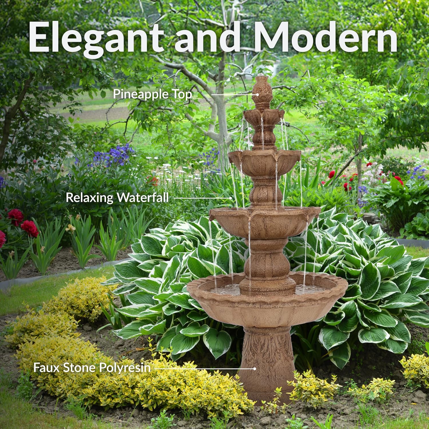 Sunnydaze Pineapple 52-Inch 4-Tier Outdoor Water Fountain - Tall Outdoor Fountain for Garden, Patio or Yard - Earth