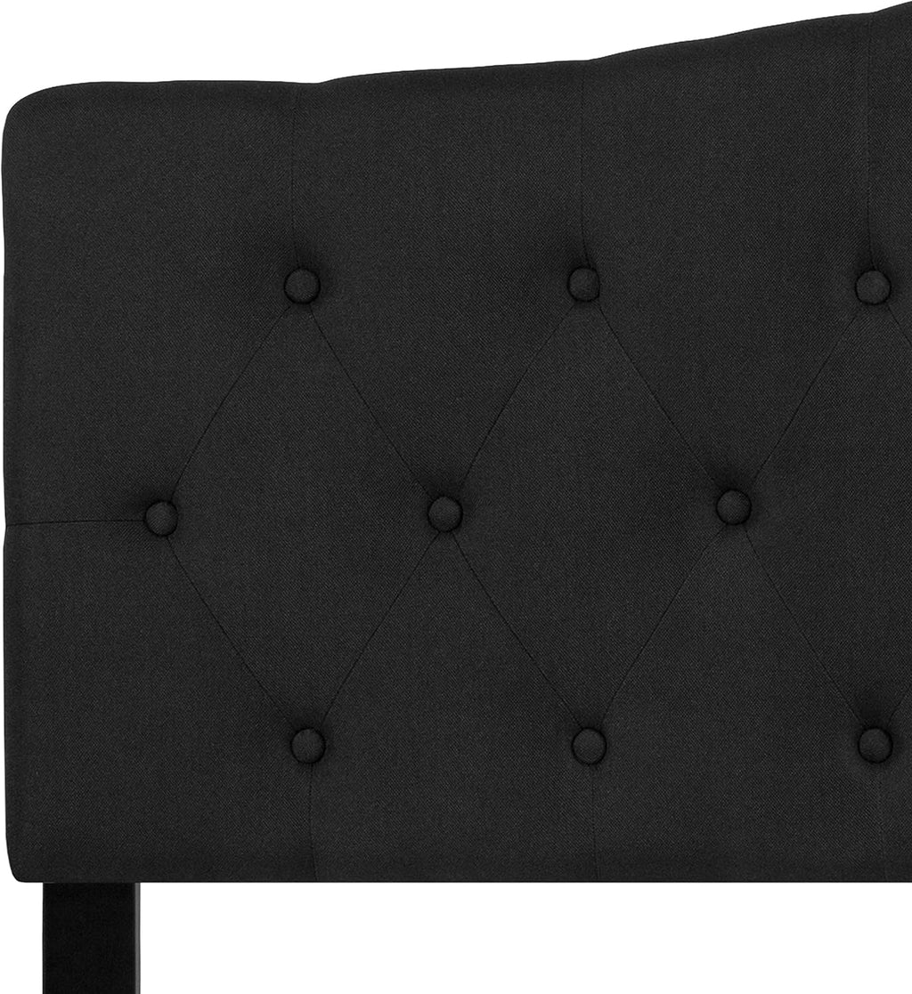 EMMA + OLIVER Tufted Upholstered Queen Size Headboard in Black Fabric