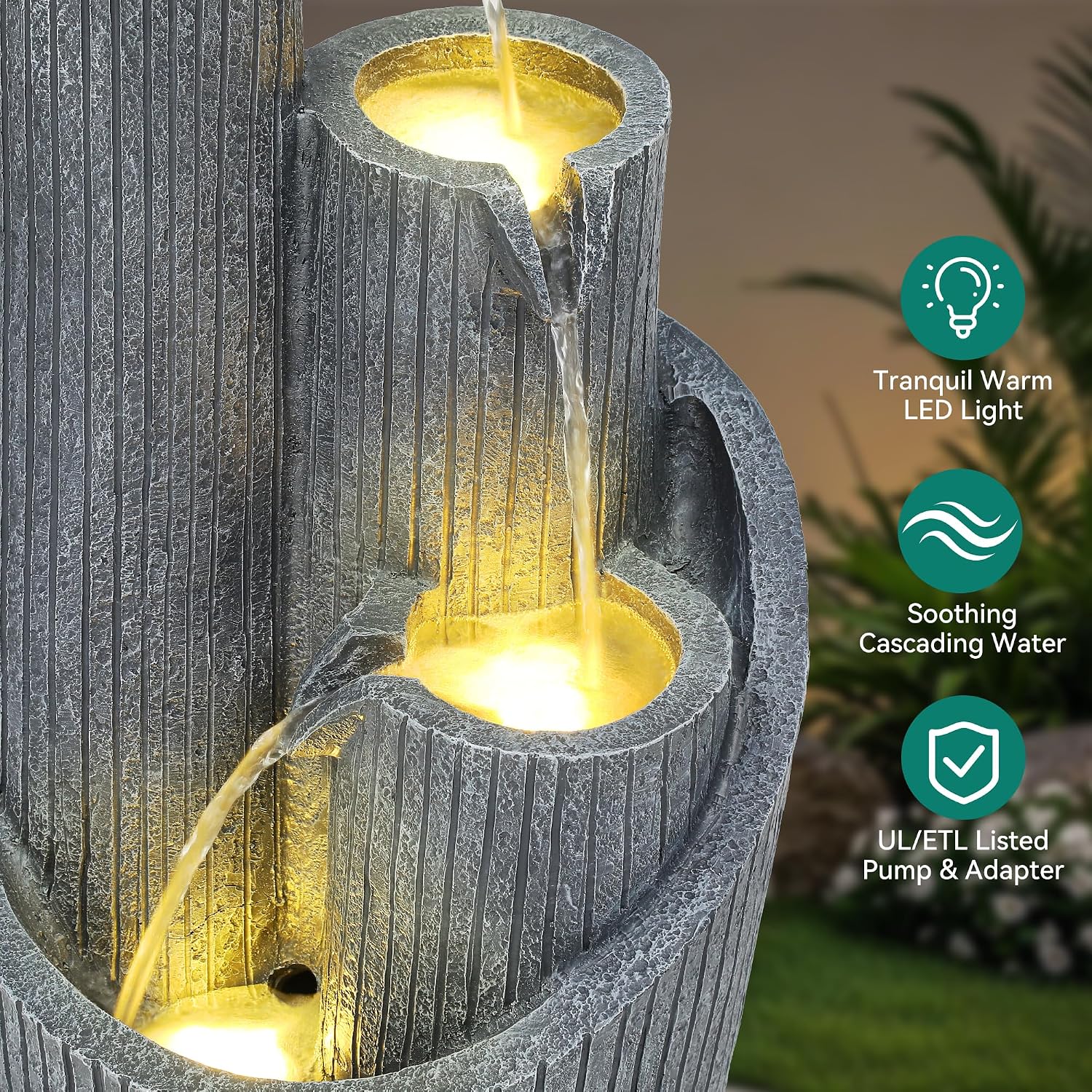 31' Modern Outdoor Water Fountain with LED Lights, 5-Tier Twist Pedestal Bowl Garden Fountain, Cascading Waterfall for Relaxing Garden, Patio, Backyard, Deck, Porch or Home Decor