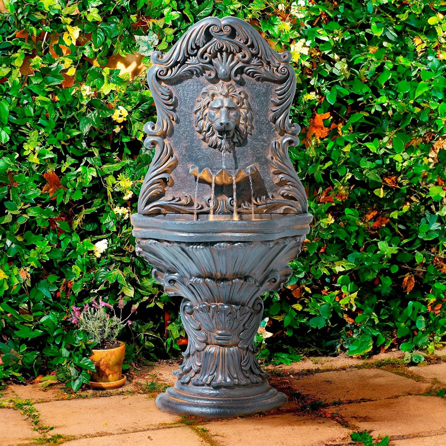Royal Lion Acanthus 50' High Large Italian Indoor Outdoor Decor Faux Stone Floor Fountain with Light LED Statue Waterfall Water Feature for Outside Garden Patio Yard Backyard - John Timberland