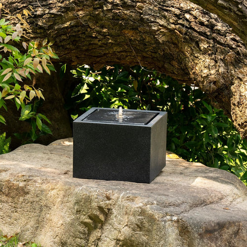 12.79' H Outdoor Water Fountain Made with Eco-Friendly Recyclable Materials, Polyethylene Square Bubbler Outdoor Fountain, Garden Decor with LED Light for Patio, Porch, Backyard