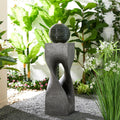 Glitzhome Modern Geometric Outdoor Water Fountain with LED Light, Oversized Pedestal Water Fountains with Submersible Pump, Sphere Floor Standing Fountain with Pebbles for Garden Patio Decor, 40.5'H