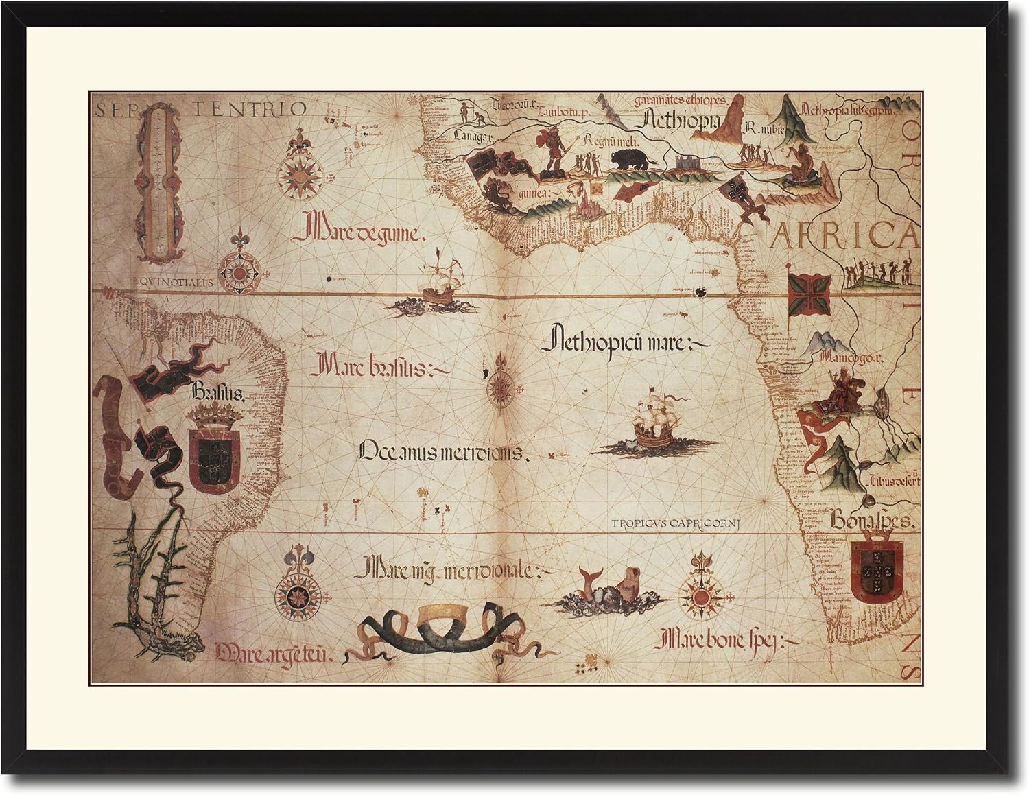 Portolan Chart Vintage Antique Map 36096 Canvas Print Picture Frame Home Decor Wall Art Livingroom Housewarming Gift Ideas 28'x37'