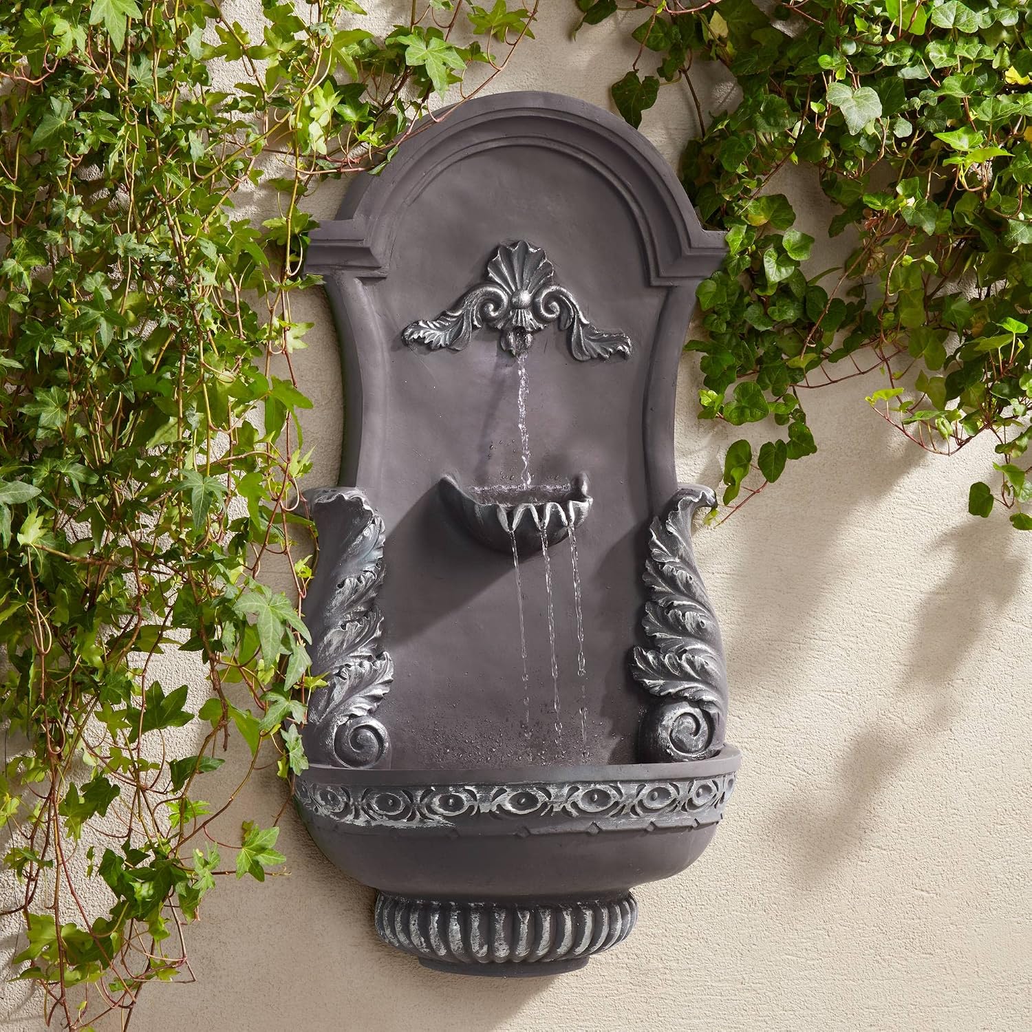 San Pablo Ornate 33' High Large Italian Indoor Outdoor Decor Gray Resin Wall Fountain Tiered Waterfall Basin Water Feature for Outside Garden Patio Yard Backyard Porch Deck - John Timberland