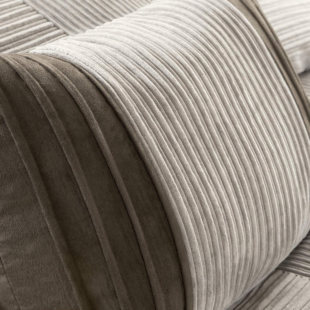 Madison Park Cozy Comforter Set Casual Blocks Design All Season, Matching Bed Skirt, Decorative Pillows, Cal King(104'x92'), Dallas Corduroy, Taupe Brown, 7 Piece
