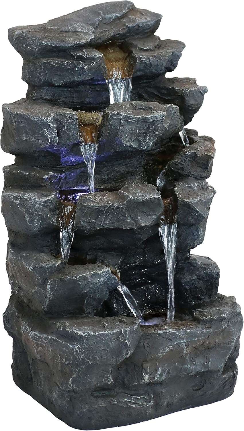 Sunnydaze 24-Inch Grotto Falls Polyresin Outdoor Water Fountain with LED Lights