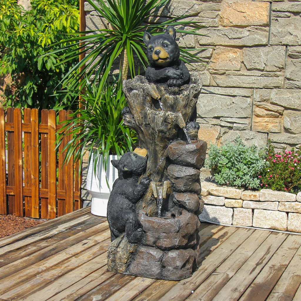 YZM 40.16' H 5 Tier Outdoor Fountain Black Bears Climbing Tree Garden Water Fountain Outdoor Water Feature Resin for Farmhouse Patio Yard Deck Home Lawn Porch House Relaxation Exterior Balcony