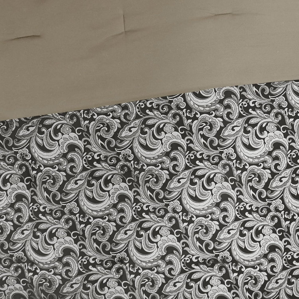 Madison Park Essentials Brystol 24 Piece Room in a Bag Faux Silk Comforter Jacquard Paisley Design Matching Curtains Down Alternative All Season Bedding-Set, Queen(90 in x 90 in), Black 24 Piece