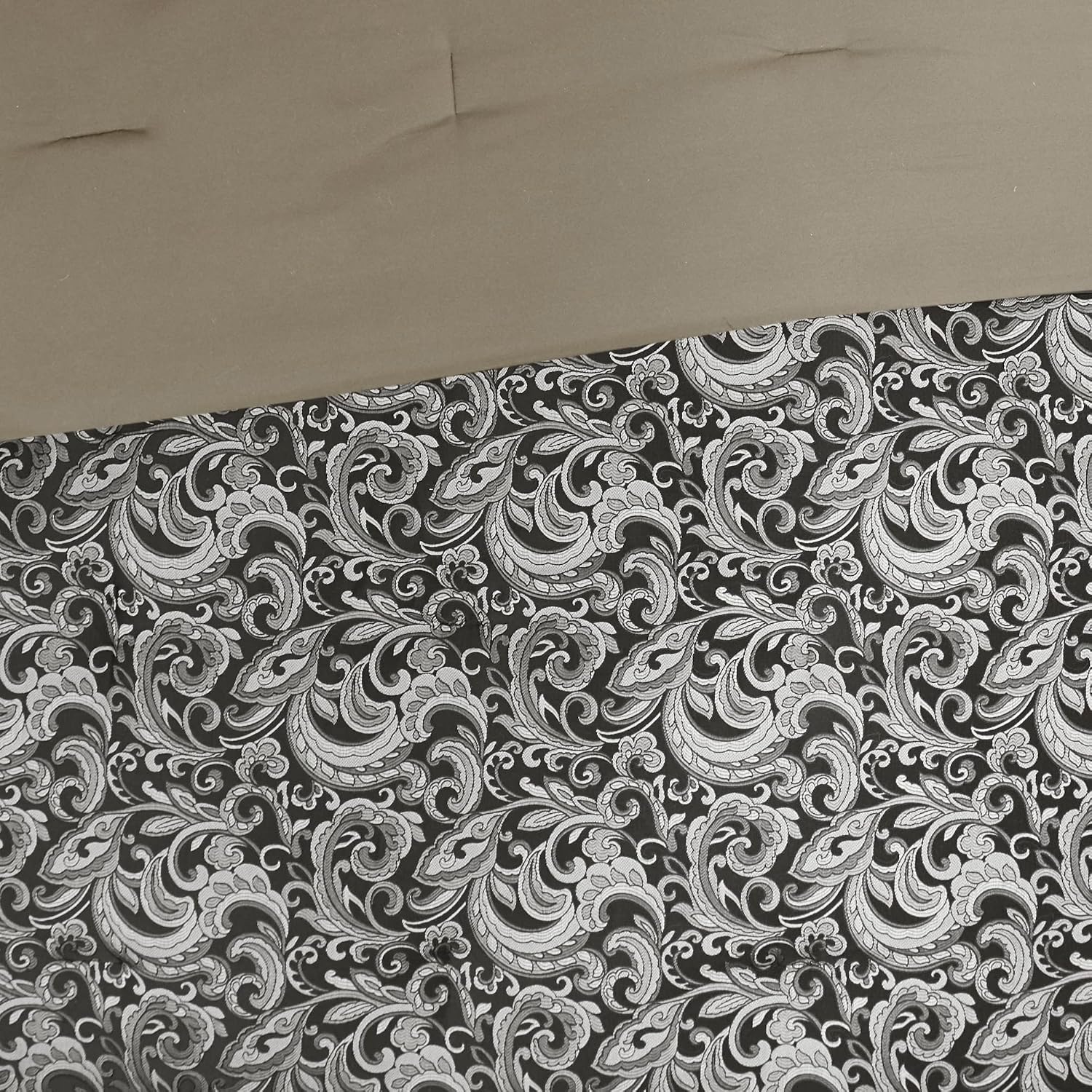 Madison Park Essentials Brystol 24 Piece Room in a Bag Faux Silk Comforter Jacquard Paisley Design Matching Curtains Down Alternative All Season Bedding-Set, Queen(90 in x 90 in), Black 24 Piece