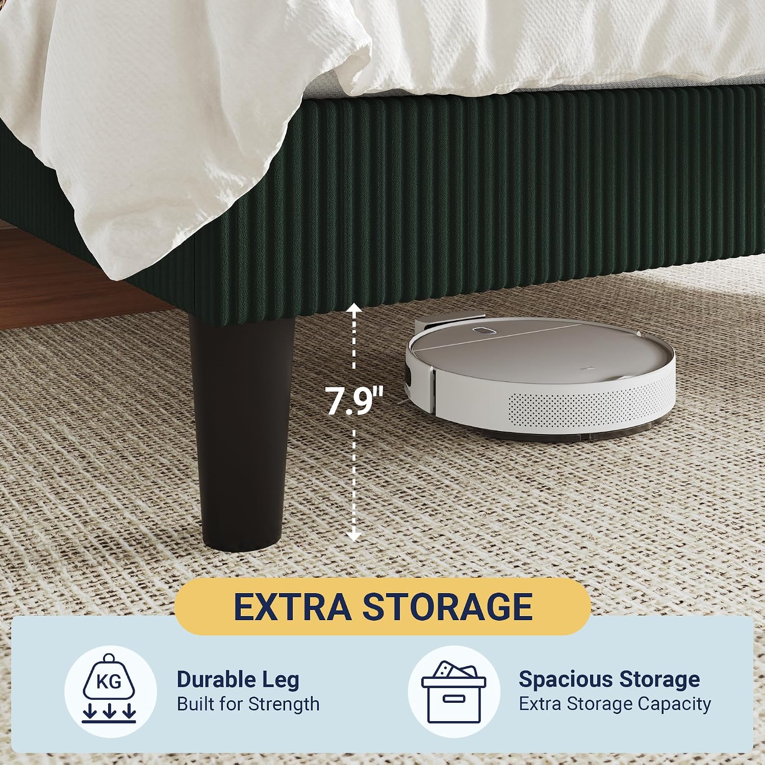 Allewie Full Size Upholstered Bed Frame with Vertical Channel Tufted Headboard, Soft Corduroy Fabric Platform Bed, Strong Wooden Slats Support, Easy Assembly, No Box Spring Needed, Dark Green