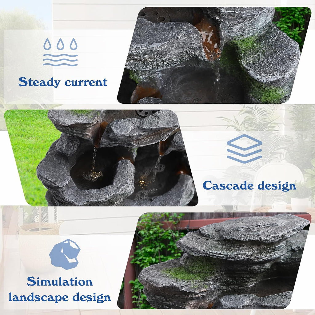 TITIMO 7-Tier Cascading Rock Water Fountain Outdoor Garden Waterfall with Lights,Fountain Indoor Decor for Garden, Patio, Backyard, Deck, Porch and Home Art Decor (24' H)