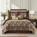 Stratford Park 7 Piece Brown Gold Comforter Set, King Size Jacquard Floral Bedding Set, All Season, Ultra-Soft, Matching Pillows & Shams, Bed Skirt