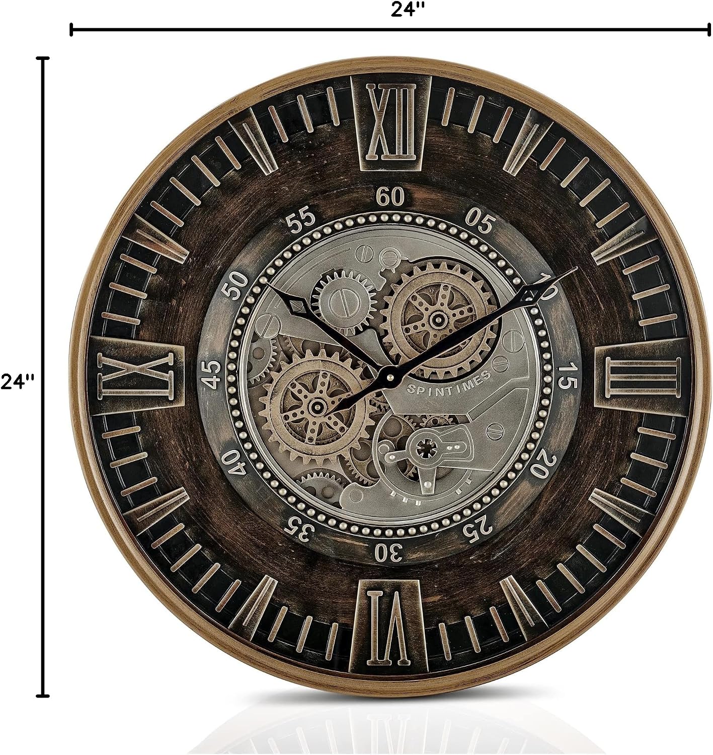 CLXEAST 24 Inch Large Moving Gear Wall Clock for Farmhouse Living Room Decor,Vintage Industrial Bronze Gold Metal Wall Clock for Home Office,House Warming Gifts New Home