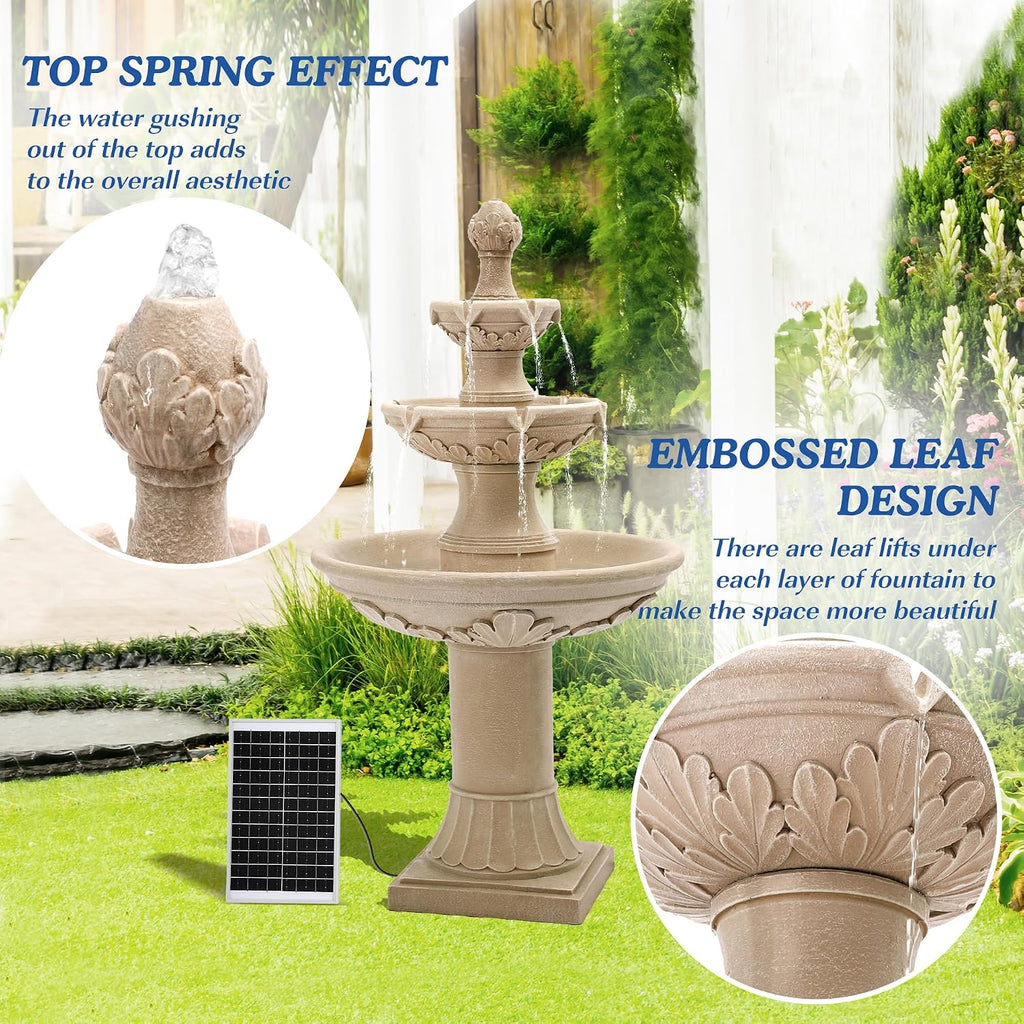 Italian Solar Water Fountains Outdoor Garden Decor - 48.4''H Fountains and Waterfalls Outside, Large Cascading Indoor Floor-Standing Resin Bubbler Fountain Features W/Pump for Patio, Backyard