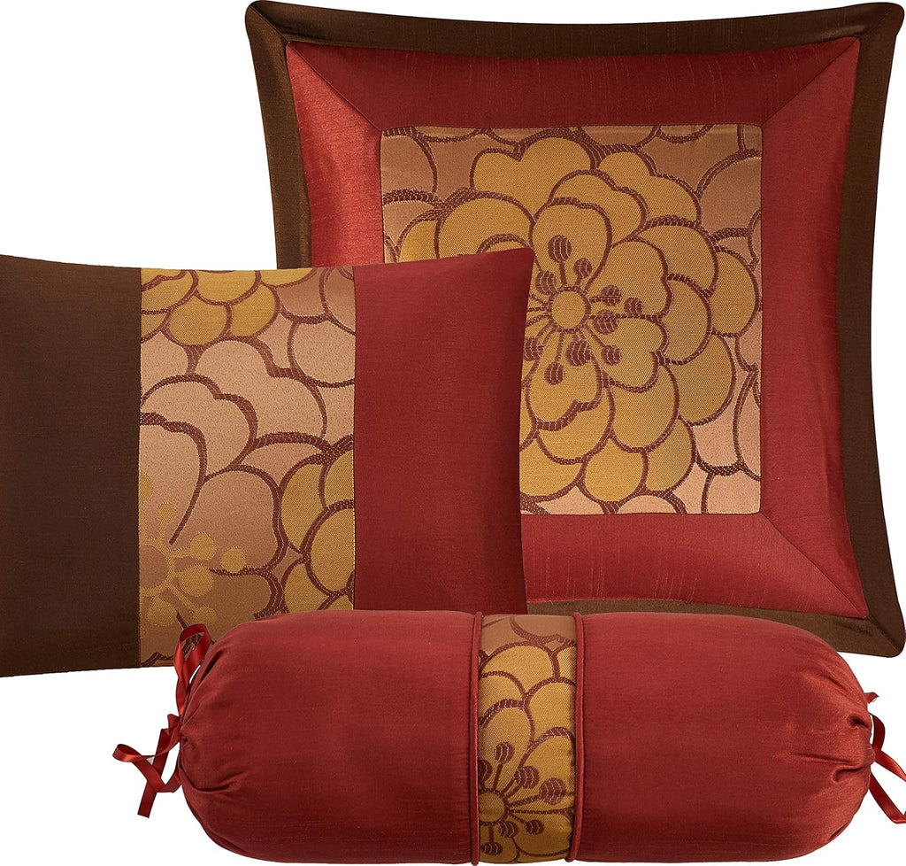 Stratford Park Red/Brown Comforter Sets King Size, 7 Piece, Home Decor, Premium Lightweight Microfiber, All Season Bedding Set, Matching Bedskirt, Pillows & Shams