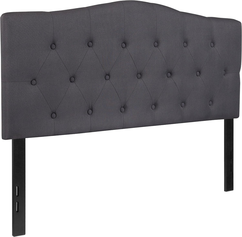 EMMA + OLIVER Tufted Upholstered Full Size Headboard in Dark Gray Fabric