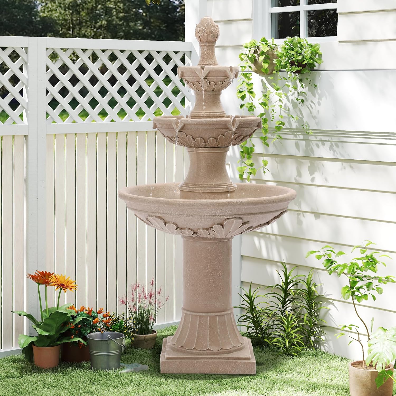 Italian Outdoor Water Fountains Garden Decor - 48.4''H Fountains and Waterfalls Outside, Large Cascading Indoor Floor-Standing Resin Bubbler Fountain Features W/Pump for Patio, Yard and Home