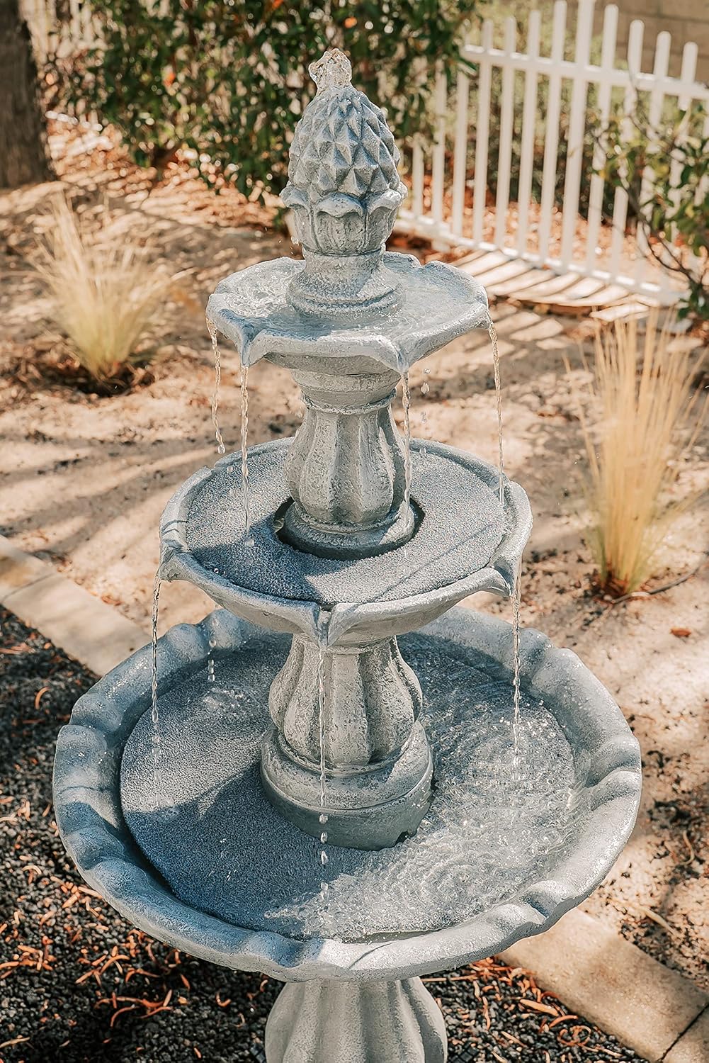 XBrand 51' 3-Tier Outdoor Freestanding Waterfall Fountain with Pump and Pineapple Finial, Gray