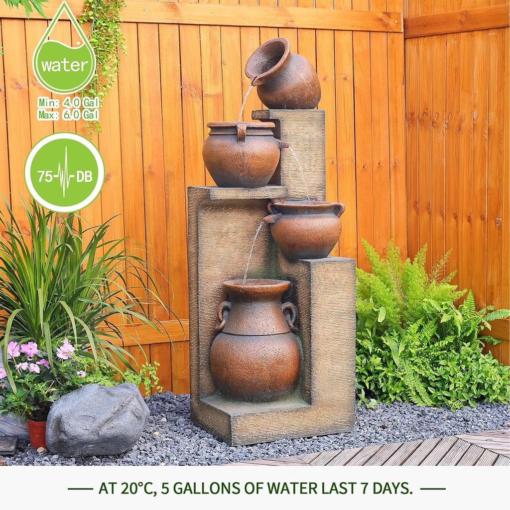 Bumilgar Water Fountain Outdoor Fountain with Lights - 53 Inches 4 Tiered Floor Standing Outdoor Water Fountains and Waterfalls for Garden, Patio, Backyard, Porch Home Art Decor