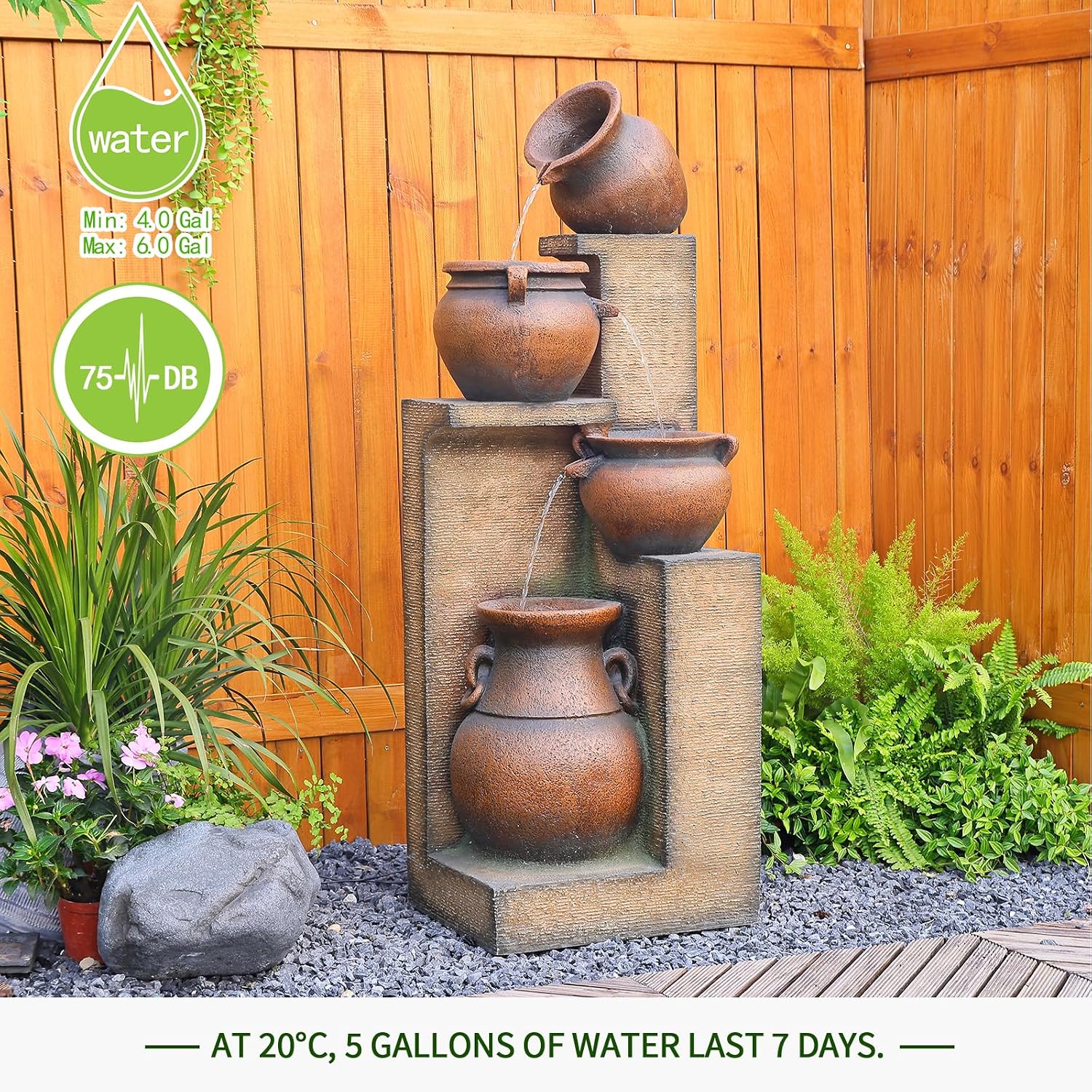 Bumilgar Water Fountain Outdoor Fountain with Lights - 53 Inches 4 Tiered Floor Standing Outdoor Water Fountains and Waterfalls for Garden, Patio, Backyard, Porch Home Art Decor