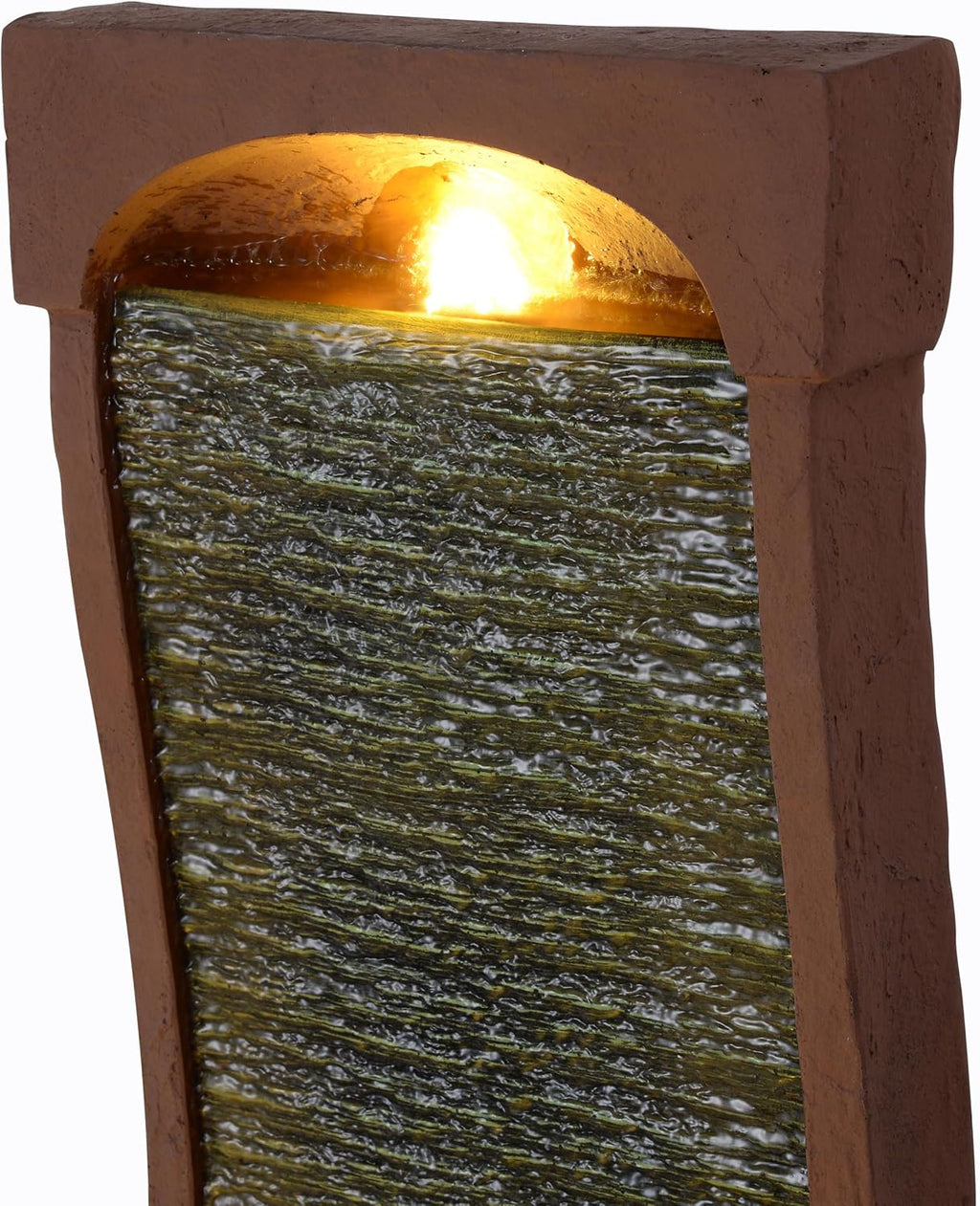 Teamson Home 38.5' Indoor/Outdoor Modern Curved Faux Slate Waterfall Fountain with LED Lights, Red Rock