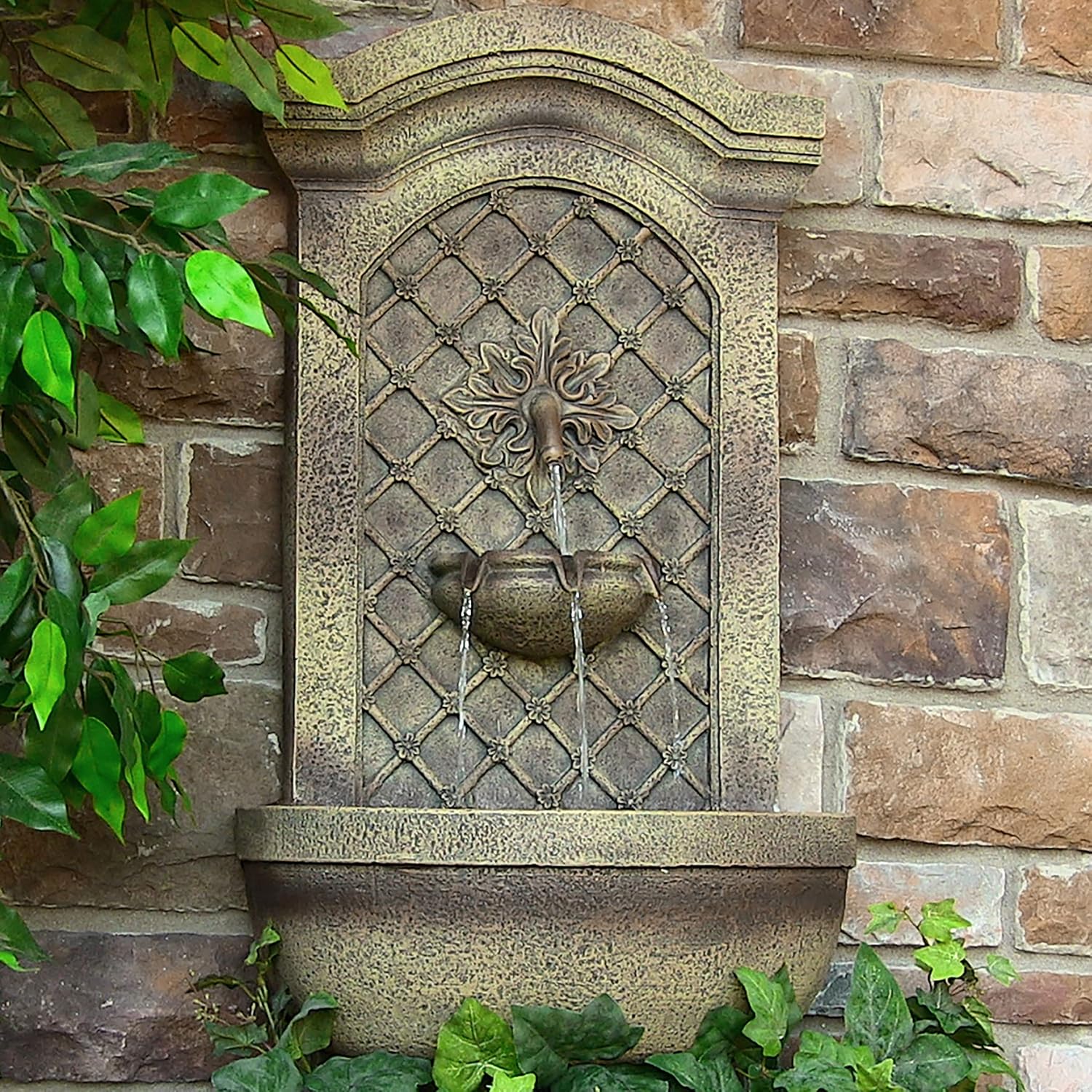 Sunnydaze Rosette 31' Outdoor Wall Water Fountain with Pump - Florentine Stone - Electric