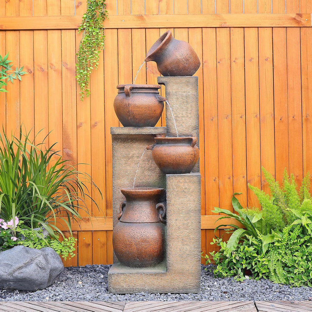 Bumilgar Water Fountain Outdoor Fountain with Lights - 53 Inches 4 Tiered Floor Standing Outdoor Water Fountains and Waterfalls for Garden, Patio, Backyard, Porch Home Art Decor