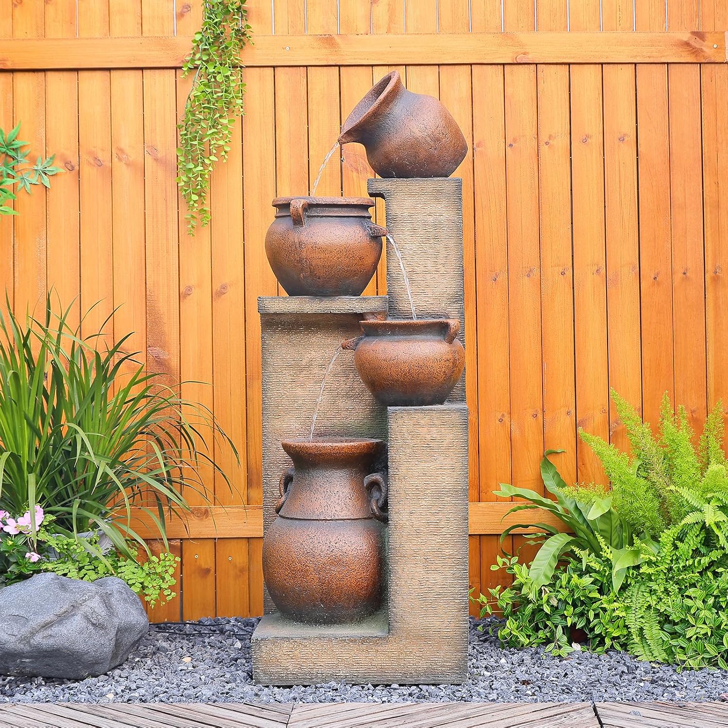 Bumilgar Water Fountain Outdoor Fountain with Lights - 53 Inches 4 Tiered Floor Standing Outdoor Water Fountains and Waterfalls for Garden, Patio, Backyard, Porch Home Art Decor