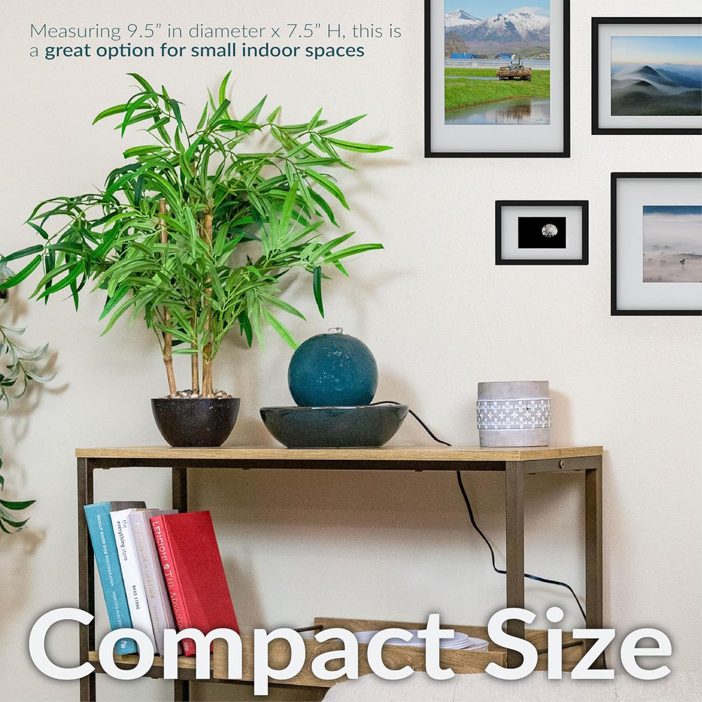 Sunnydaze Tabletop Ceramic Tabletop Fountain with Orb - Relaxing Indoor Fountain for Meditation - for Office, Bedroom, or Living Room - Teal - Set of 4