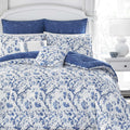 Laura Ashley Home - Twin Comforter Set, Reversible Cotton Bedding, Includes Matching Sham with Bonus Euro Sham & Throw Pillows (Elise Blue, Twin)