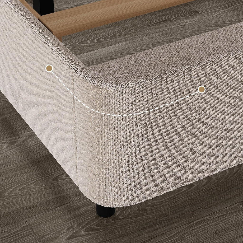 HOMBCK Queen Bed Frame with Headboard, Boucle Upholstered Soft Platform Bed Frame with Thickened Footboard, Rounded Corners Design, No Box Spring Required, Easy Assembly, Cream