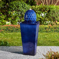 Glitzhome Water Fountain Outdoor with LED Light, Oversized Ceramic Pedestal Garden Fountains Outdoor, Artichoke Outdoor Fountains and Waterfalls Water Feature, Cobalt Blue, 35.75' H
