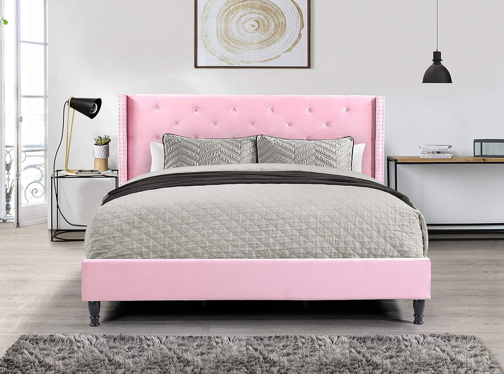 Home Life furBed00007_Suede_Queen_Pink Platform Bed