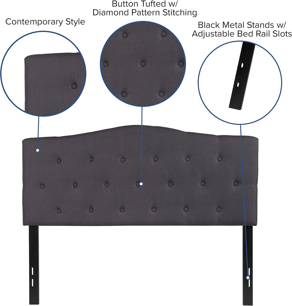 EMMA + OLIVER Tufted Upholstered Full Size Headboard in Dark Gray Fabric