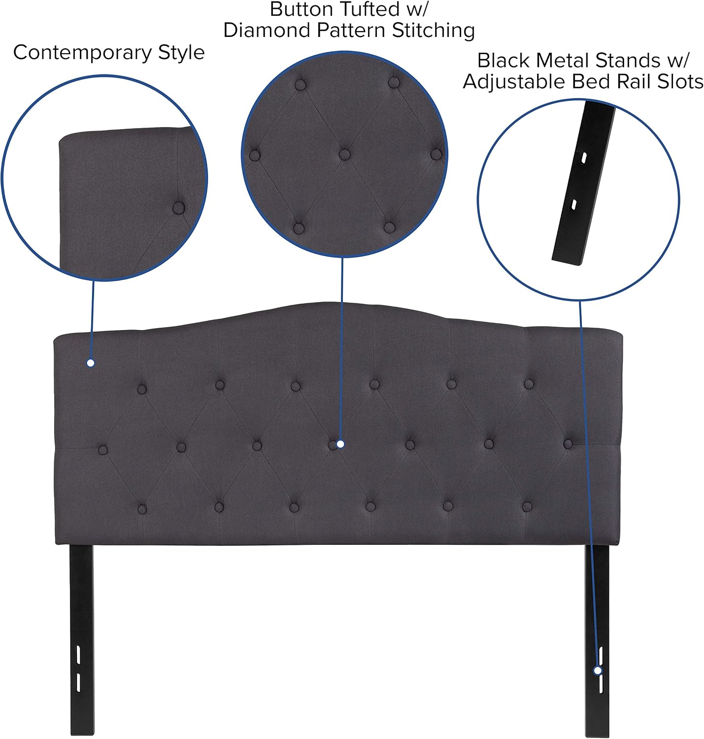 EMMA + OLIVER Tufted Upholstered Full Size Headboard in Dark Gray Fabric