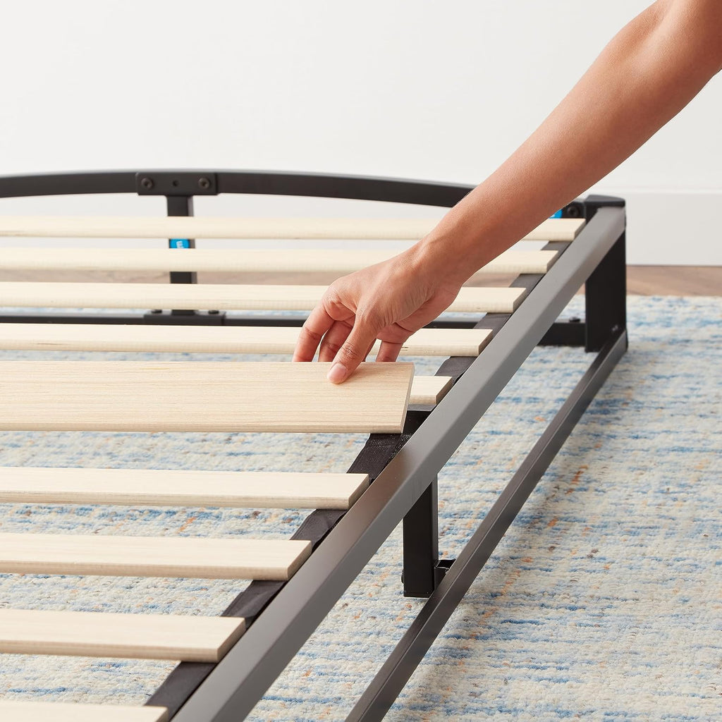 Amazon Basics Metal Platform Bed Frame with Wood Slat Support, Storage Space Underneath, 10 inches High, Queen, Black