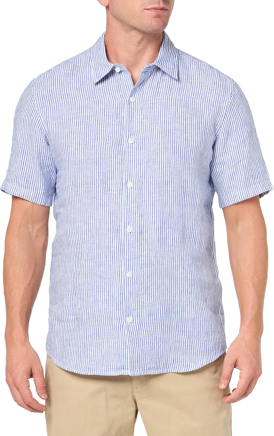 Theory Men's Theory Men's Irving Short Sleeve Button Down Woven in Relaxed Linen Stripe
