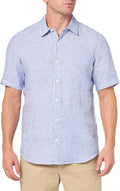 Theory Men's Theory Men's Irving Short Sleeve Button Down Woven in Relaxed Linen Stripe