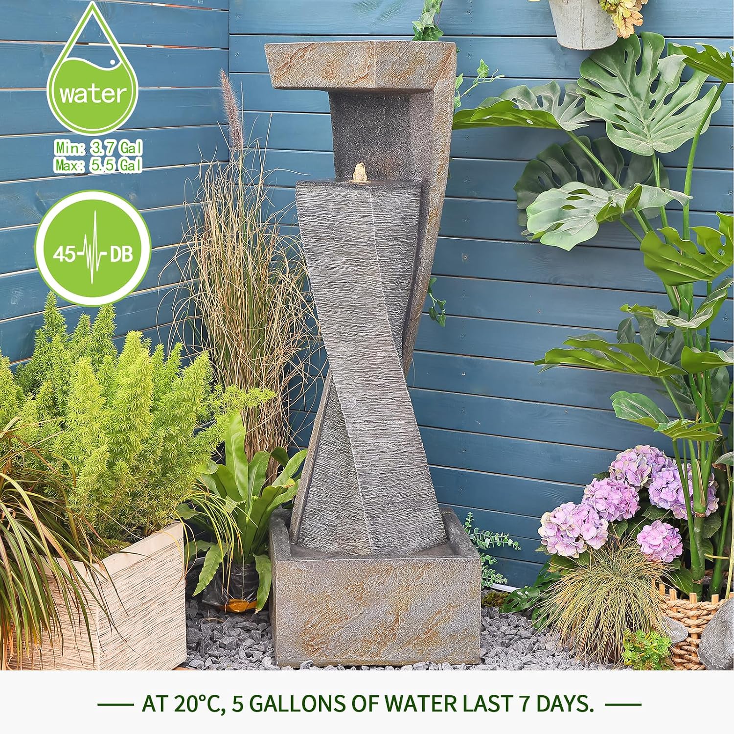 Bumilgar Garden Modern Outdoor Fountain, 47.2' Floor Standing Outdoor Water Fountains with Lights for Garden, Backyard, Patio, Porch, Deck and Home Art Decor