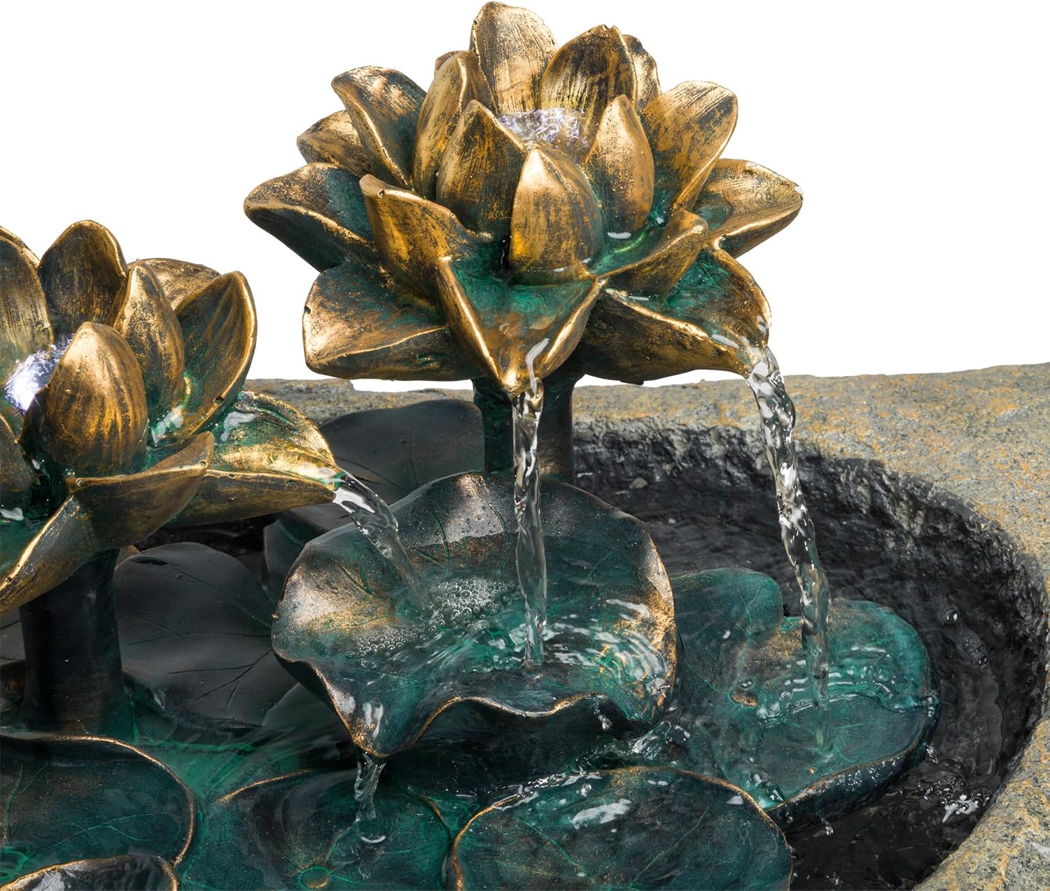 Alpine Corporation USA1393 Outdoor Floor Vintage Pedestal Lotus Rock Water Fountain, Soothing Pedestal Waterfall, 30', Brown