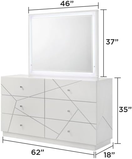 Manhattan Queen 5-Piece Bedroom Set: Modern Design with Lacquer Finish, Geometric Accents, and LED Lighting