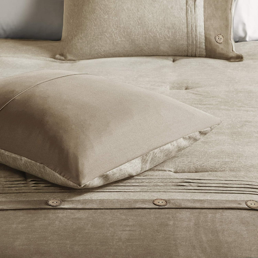 Madison Park Boone Cozy Comforter Set, Faux Suede, Deluxe Hotel Styling All Season Down Alternative Bedding Matching Shams, Decorative Pillow, King (104 in x 92 in), Rustic Tan 7 Piece