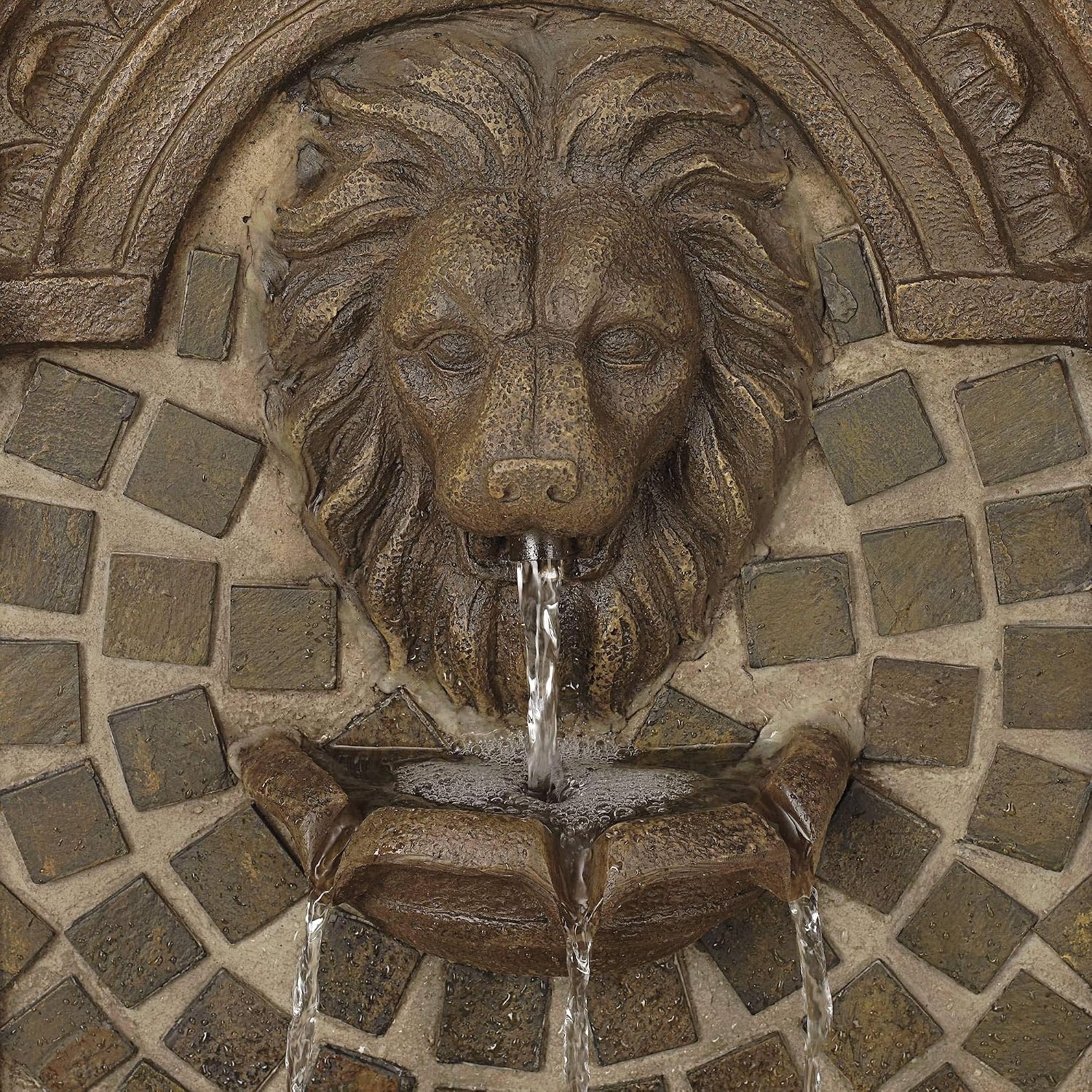 Royal Lions Head 51' High Large Italian Outdoor Decor Faux Stone Floor Fountain with Light Statue Waterfall Standing Tiered Water Feature for Outside Garden Patio Yard Backyard Porch - John Timberland