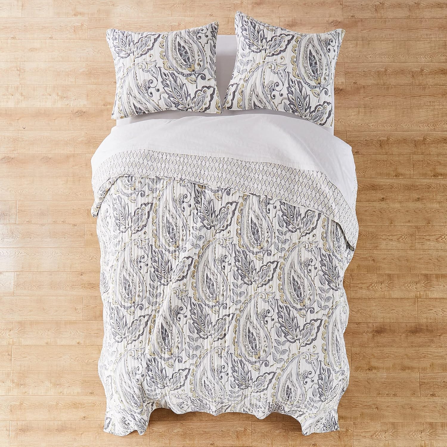 Levtex Home - Tamsin Grey Quilt Set - King Quilt + Two King Pillow Shams - Modern Paisley - Grey Taupe Off-White - Quilt Size (106x92in.) and Pillow Sham Size (36x20in.) - Reversible - Cotton