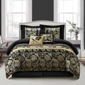 Stratford Park Jacquard 7-Piece Comforter Bedding Set, Black, Bed Size King, Floral Bedding Set, Matching Bedskirt, Pillows & Shams
