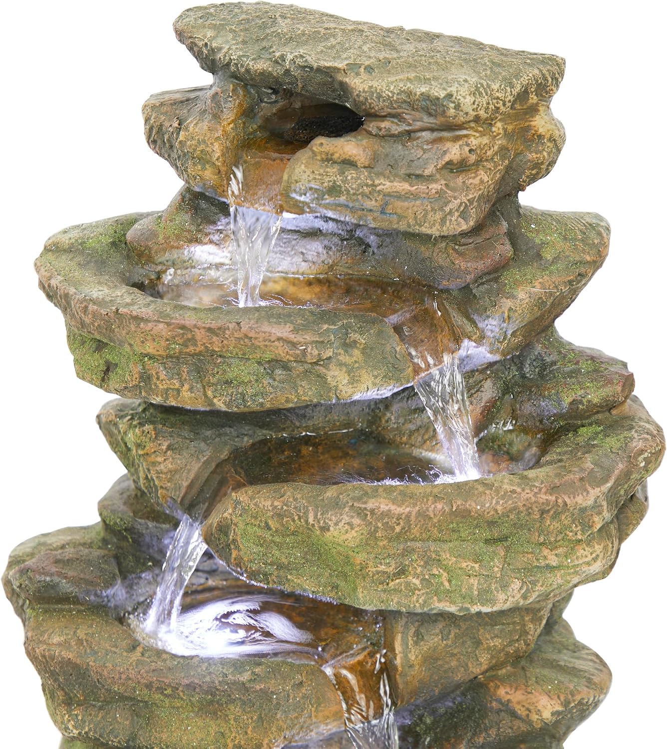 Alpine Corporation 20' H Outdoor Multi-Level Rock Floor Fountain with LED Lights, Brown